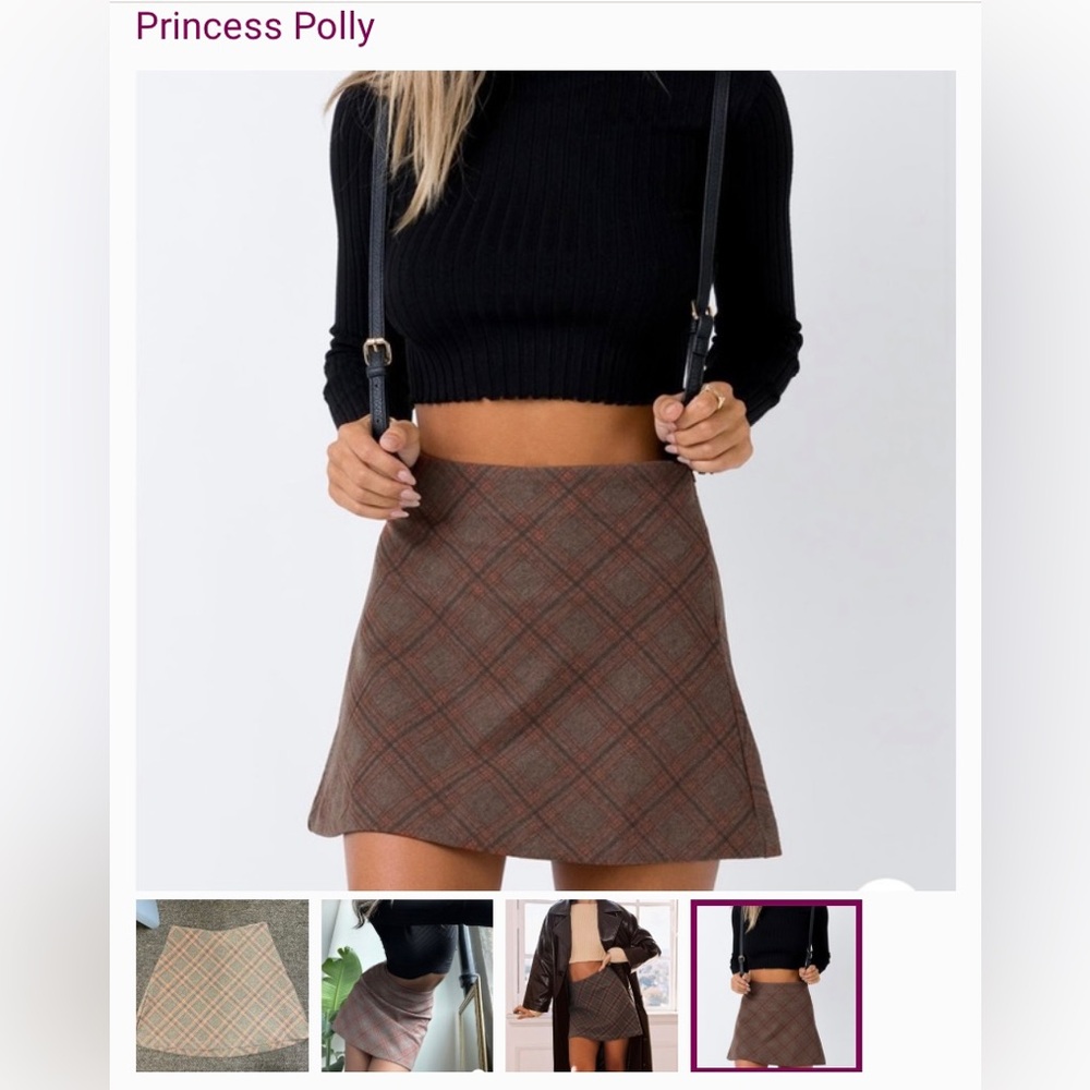 Princess Polly  Brown Plaid Mini Skirt Size 4